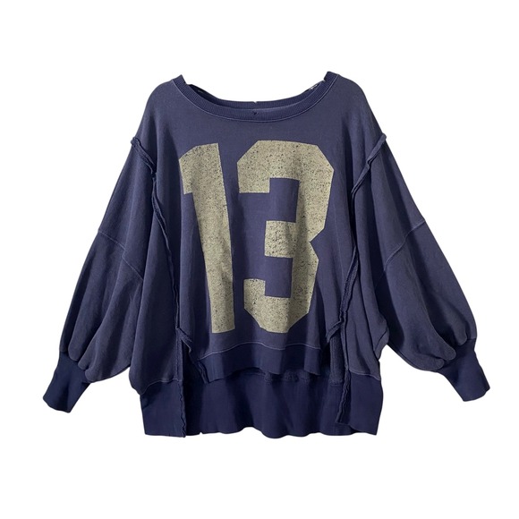 We The Free Blue Number 13 (T Swift) Camden Oversized Distressed Sweatshirt XS - Picture 1 of 7